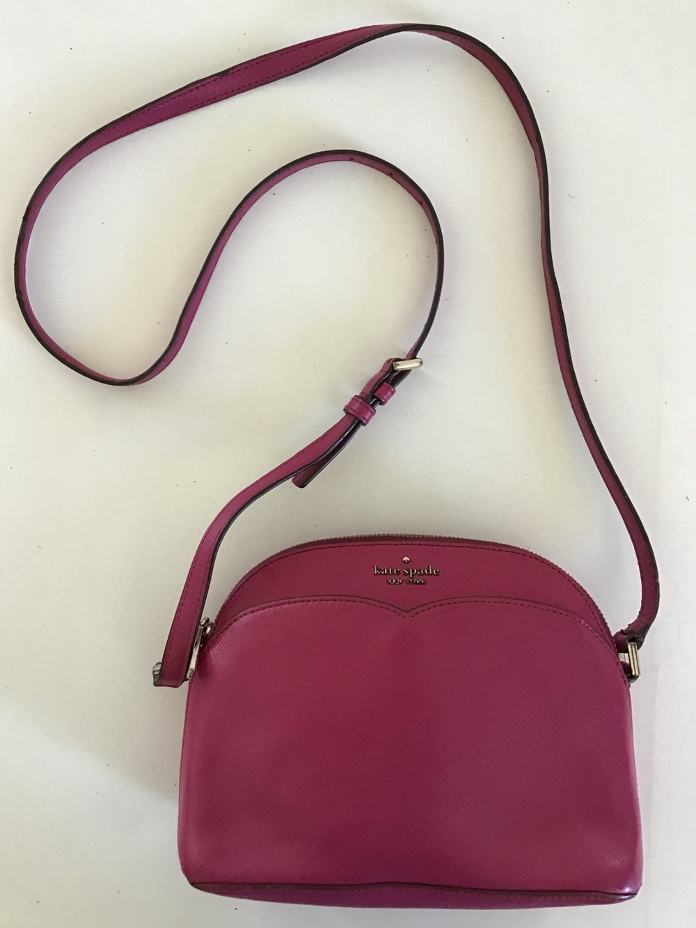 Kate Spade Payton Dome Crossbody Bag Magenta Saffiano Leather